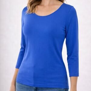 Judy P Womens XS Sabrina Boatneck Top Royal Blue 3/4 Sleeve Pullover Made in USA